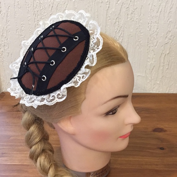 Brown with black lacing steampunk fascinator - Picture 2 of 8